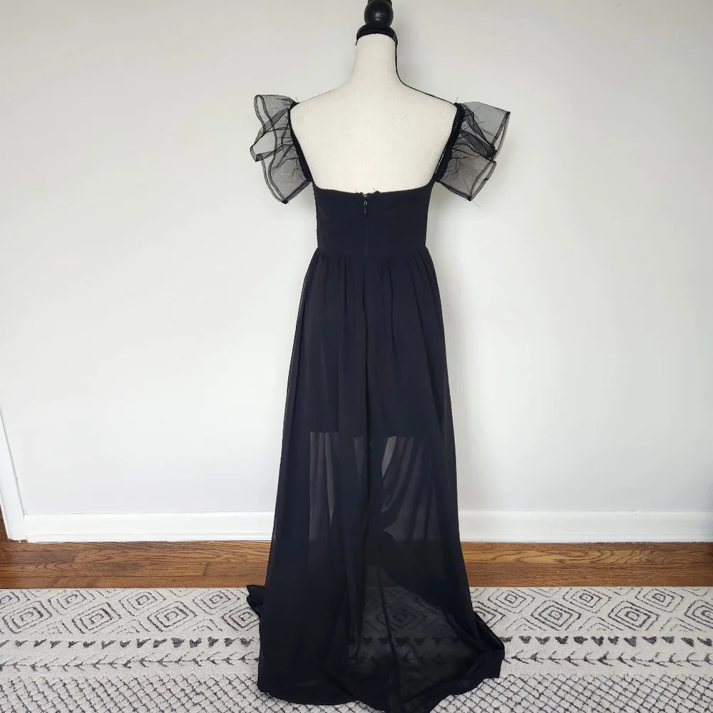 Soieblu Black Gown Dress Gold Floral Sequins Embroidery Whimsigoth Fairy Witchy - Picture 3 of 14